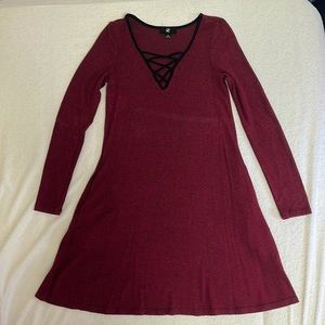 Iz Byer | Red Criss Cross Dress | Soft Sweater-like Material | With Pockets